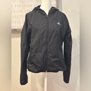 Adidas Women's Black Utility Jacket with Blue Logo